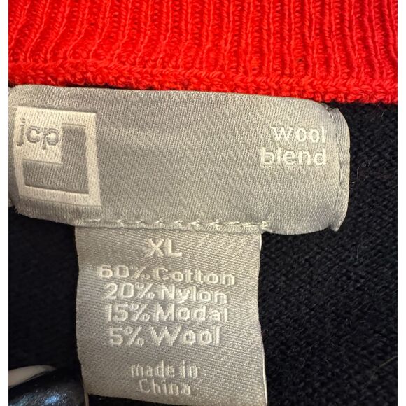 JCP 3/4 Sleeve Navy Sweater Wool Blend w/ Heart- Sz XL - Picture 8 of 9